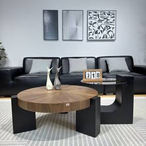 Mesa de Centro Minimalista Italiana Redonda de Madera de Nogal, Mesa Auxiliar en Forma de L para Sala de Estar, Muebles para el Hogar - Product Image 4