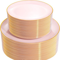 Assiettes en plastique vertes avec bord doré, assiettes jetables fantaisie, ensemble de couverts pour mariage et fête