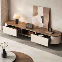 Meuble TV moderne de qualité E1, écologique, finition laquée piano, placage noyer, pieds en acier carbone haute résistance pour salon et hôtel