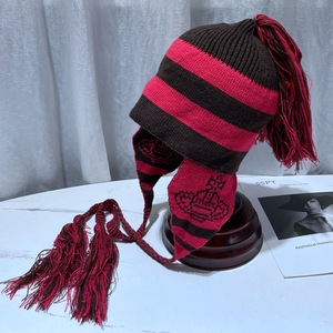 Mùa đông retro thời trang đan mũ thiết kế mũ với <span class=keywords><strong>Pompom</strong></span> sọc đỏ và đen hoa văn Mũ Y2K - Product Image 5