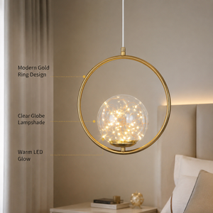 Lámpara colgante moderna de metal con anillo, altura ajustable, LED, cristal, para dormitorio, comedor, decoración del hogar. - Product Image 2