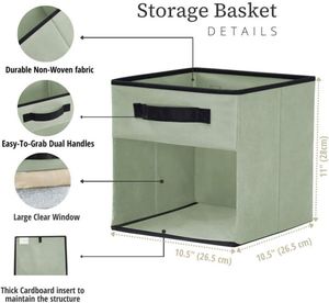 Cubes de rangement pliables en tissu de lin carrés avec fenêtre pour étagères à chaussures - Design moderne - Product Image 2