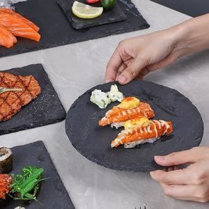 Plats et assiettes en pierre d'<span class=keywords><strong>ardoise</strong></span> naturelle noire pour barbecue japonais, style européen - Product Image 2