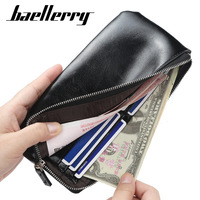 Baellerry dompet genggam pria klasik, dompet lipat dua banyak kartu bahan lembut tas ponsel kecil dengan tali pergelangan tangan
