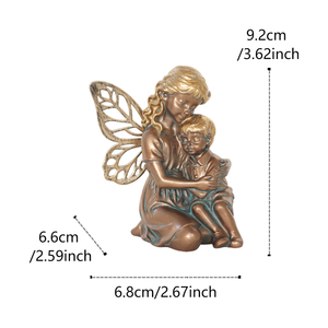 Estatua de Ángel Madre e Hijo Lista para Enviar, Figura de Hada de Resina con Pátina de Bronce y Alas de Mariposa, Escultura Decorativa para el Hogar - Product Image 2