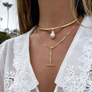 Collana Girocollo con Cerchio Spesso di Luoyan Trend Jewelry, Elegante Pendente con Perla Barocca Placcato <span class=keywords><strong>Oro</strong></span>, Collana con Charm per Donne e Feste - Product Image 3