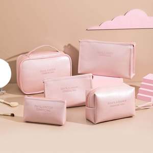 Bolsas de cosméticos en blanco Maquillaje cosmético portátil o bolsas de cosméticos OEM de PU rosa para damas - Product Image 6