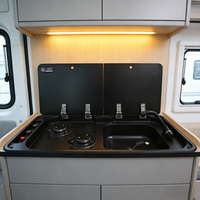 Combo de Fregadero y Estufa para RV JDA, Estufa de Gas de 2 Quemadores, Acero Inoxidable 304, Tapa de Vidrio Nano, 780x360mm, para Caravana, Autocaravana, Barco, GLP