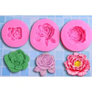 DIY chocolate cake decoration clay handmade soap rose peony flower succulent plant fondant silicone mold