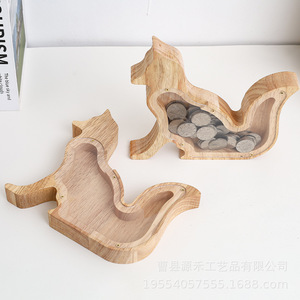 Tirelire en bois sur mesure, grande capacité, pour enfants, avec motif renard, idéale pour décorer votre bureau de manière créative. - Product Image 3