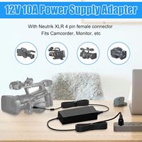 Adaptateur d'alimentation CA CC 12V 10A avec connecteur femelle Neutrix XLR à 4 broches pour appareils photo professionnels