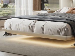 Lit minimaliste italien <span class=keywords><strong>Miranda</strong></span> en cuir véritable avec éclairage, garniture élégante et chic, lit flottant de 1,8 m - Product Image 5