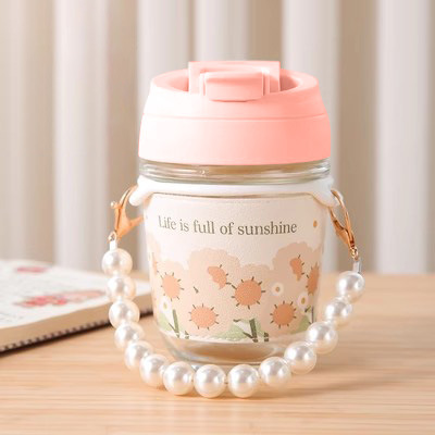 Pink lid with small pearl (sunflower leather case)