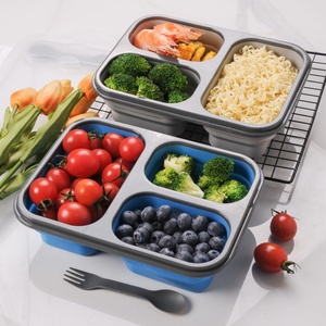 Collapsible Silicone Bento Lunch <b>Box</b> Food <b>Storage</b> Containers with Spoon Forks Meal Kit Lunch <b>Box</b> for Work Outdoor - Product Image 2
