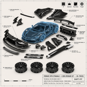 Kit carrosserie large en fibre de carbone pour <span class=keywords><strong>Ferrari</strong></span> <span class=keywords><strong>SF90</strong></span> – Kit complet de mise à niveau avec jupes latérales et diffuseur arrière – Offre spéciale - Product Image 1