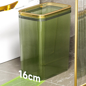 Square Striped Trash Can 10L Semi Transparent Push Open <b>Lid</b> Indoor Waste <b>Bin</b> Water Resistant Storage Container - Product Image 2