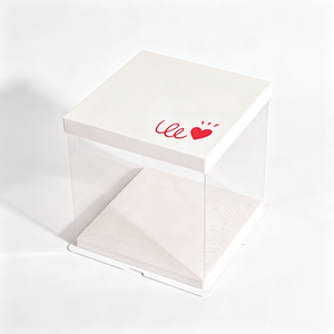 10 12 英寸方形高筒塑料透明情人节快乐爱心婚礼礼物蛋糕盒 - Product Image 2