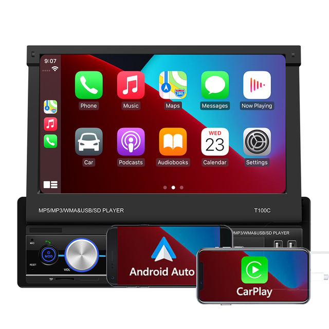 Universal Bluetooth Head Unit USB 7 Inch Wireless Carplay and Android Auto Single Din Touch Screen Car Audio System for Car