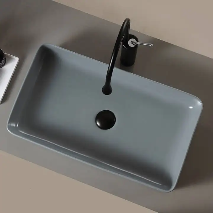 Lavabo de salle de bain européen en céramique gris mat