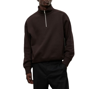 Sudadera holgada con media cremallera para hombre, 100% de algodón, manga larga y longitud regular, sudaderas con capucha de gran tamaño marrón oscuro para invierno y verano - Product Image 1