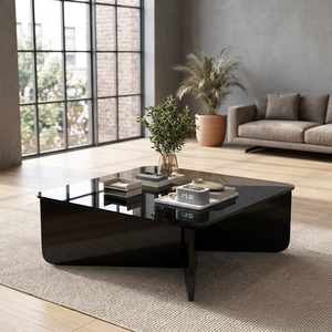 <b>Modern</b> Tempered Glass <b>Coffee</b> <b>Table</b> With Metal Frame <b>Black</b> Living Room Furniture - Product Image 3