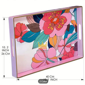 ถาดไม้เคลือบเงาแบบขายส่งจากเวียดนาม ดีไซน์หรูหรา ตกแต่งสวยงาม พร้อมงานศิลปะสีสันสดใส สำหรับตกแต่งบ้านและใช้ใส่เครื่องดื่ม - Product Image 2