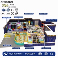 Équipement de terrain de jeu intérieur direct usine, thème bleu roi classique, bac à sable, piscine à balles, structure d'escalade en grille, mur interactif pour enfants FEC