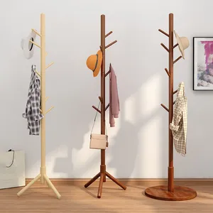 Solid Wood Floor Standing Hanging Clothes Living Room Office Hanging Clothes Rack Clothes Hat Storage