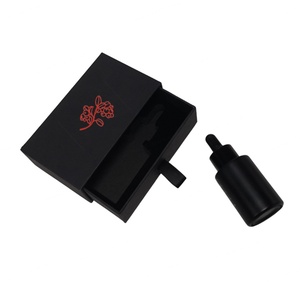 Luxury logo Printed <b>Empty</b> Skincare Container 30ml Black Frosted Glass Face Oil Serum Bottle With Paper <b>Box</b> Packaging - Product Image 2