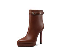 Bottines à plateforme western à talon de 10 cm pour femmes, en cuir de vache, fermeture éclair, vente en gros