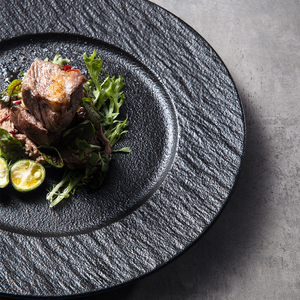 Plato Trinche De porcelana, conjunto De platos De roca, Vajilla De cerámica negra para servir platos para Catering, restaurante y Hotel De estilo mexicana para bodas - Product Image 5
