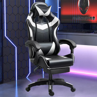 Repose-pieds pour chaise de gaming en cuir, réglable en hauteur avec vérin à gaz 3 positions, inclinable, design moderne, bleu, acier inoxydable, PVC, nylon