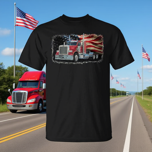 Camiseta para hombre con bandera estadounidense patriótica del 4 de julio, camión de carga, camión semirremolque - Product Image 3