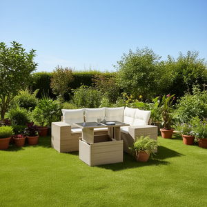 Beige <b>Garden</b> <b>Sofa</b> Set Rattan 4 Seater Outdoor Furniture Contemporary Design - Product Image 2