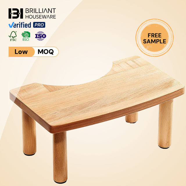 BH Bamboo Wood Frame Foldable Step Stool for Quick Toilet Access Emergency Mobile Convenience