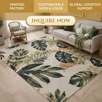 Tapis moderne en polyester imprimé motif botanique tropical, grand tapis de salon à feuilles de palmier vertes, fabriqué à la machine, à poils ras