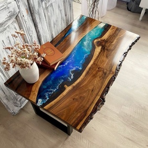 Nouveau mobilier commercial Table de rivière à manger en bois de noyer Salon Maison Cuisine Café Café Restaurant Dalle de résine époxy - Product Image 6