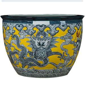 Macetas de <span class=keywords><strong>jardín</strong></span> de porcelana china grande antigua de Jingdezhen, macetas talladas a mano con patrón de dragón amarillo esmaltado para jardinería doméstica - Product Image 2