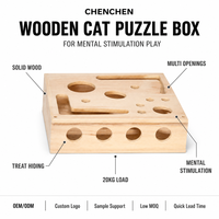 Boîte à puzzle pour chat en bois massif, jouet interactif pour dissimuler les friandises avec plusieurs ouvertures, stimulateur mental, distributeur de nourriture pour chats d'intérieur