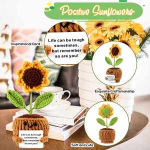Inspirational Handmade Crochet Flower Positive Peony Crochet Plant Pot Flowers Emotional Encouragement Doll Office Home <b>Decor</b> - Product Image 4