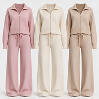 Ensemble pull col montant demi-zip en maille et pantalon large pour femme, qualité supérieure, personnalisable, fabricant OEM ODM sous marque privée