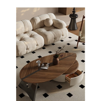 Nouvelle table basse moderne pour salon, design feuille, luxe léger, simple, en placage de noyer, avec rangement, pliable, écologique