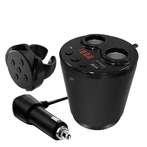 Cup Style Car FM Transmitter Bluetooth MP3 Player Wireless Handsfree Car Kit Dual Cigarette Lighter Socket with Remote Control