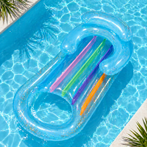 Flotador Inflable Portátil de PVC con Diseño de Arcoíris, Transparente con Brillantina, Silla Flotante para Agua, Capacidad de 100 kg, para el Mar - Product Image 1