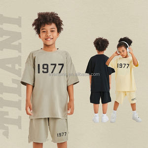 Ensemble de vêtements pour enfants High Street personnalisable, style Fear of God, t-shirt imprimé 1977 et short pour garçons, tenue décontractée quotidienne - Product Image 2