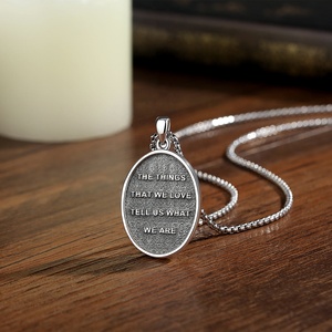 Collier pendentif ovale <span class=keywords><strong>en</strong></span> argent massif oxydé Saint <span class=keywords><strong>Thomas</strong></span> d'Aquin, médaille religieuse, bijoux de foi, articles chrétiens - Product Image 4