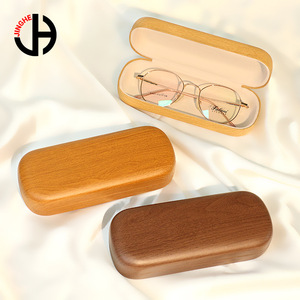 Étui à lunettes en métal JINGHE, motif grain de bois, couleur café clair/bois foncé, pour lunettes - Product Image 1