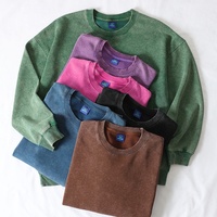 Sweater Katun Beludru Sisir 350g Retro Distressed Batik Washed Kerah Bulat Tipis untuk Pasangan, Grosir Musim Semi