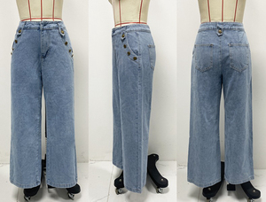 Canal 2024 moda senza maniche gilet in Denim <span class=keywords><strong>con</strong></span> <span class=keywords><strong>bottoni</strong></span> e Jeans a gamba larga, Set di <span class=keywords><strong>pantaloni</strong></span> in Denim da donna 2 pezzi - Product Image 5