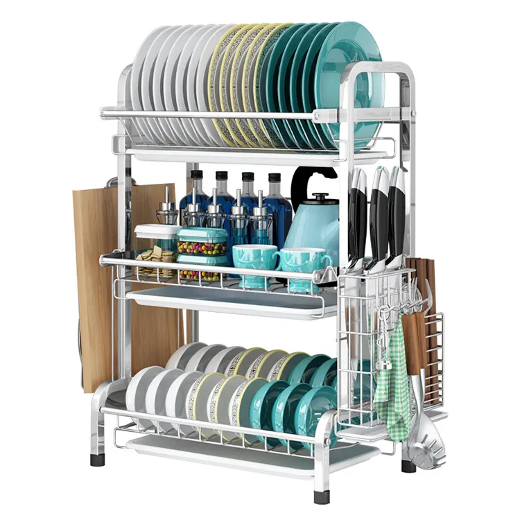 Küchen organisator SUS304 Edelstahl 2 Tier 3 Tier Dish Bowl Trocknen Lager regal Regal Dish Drainer Rack